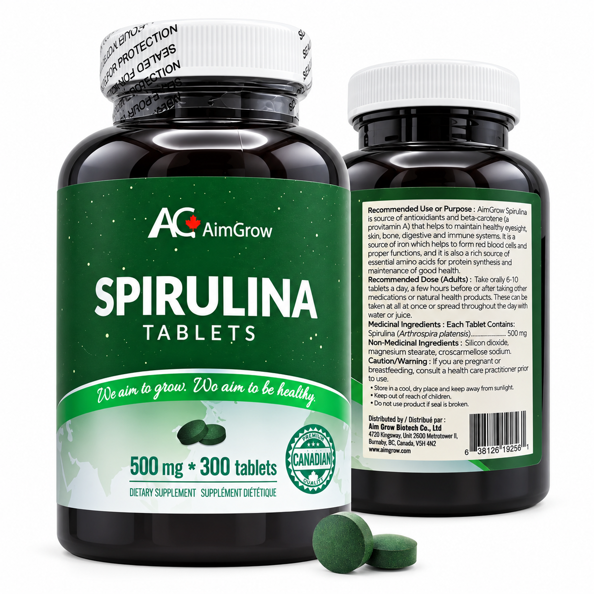 Aimgrow Spirulina Tablets 500mg 300 Tablets Canada