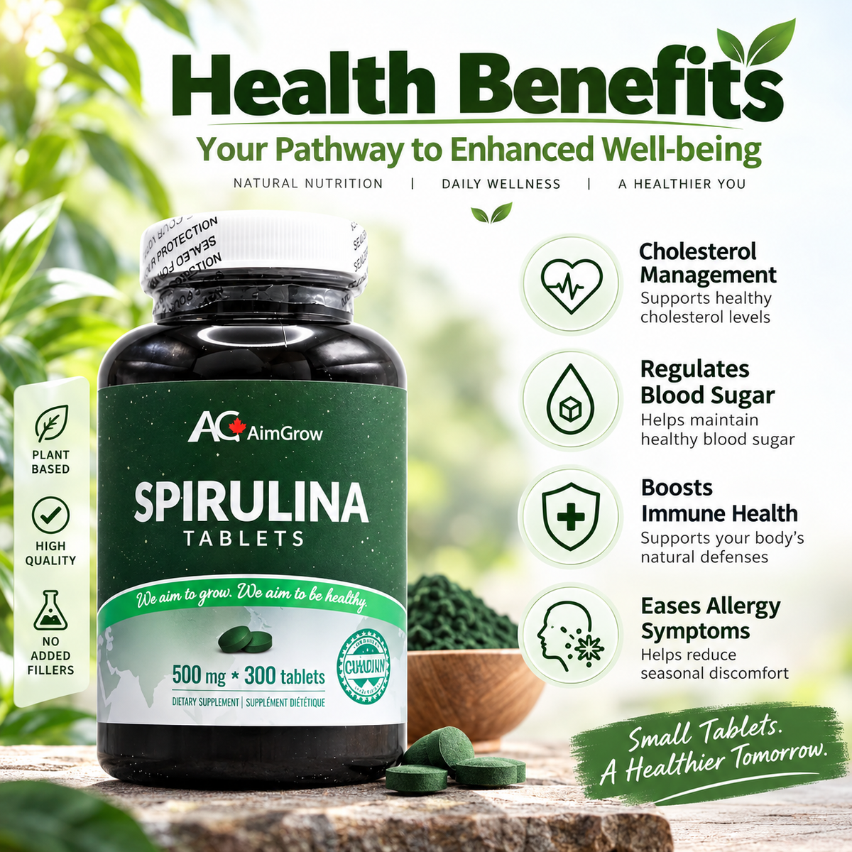 Aimgrow Spirulina Tablets 500mg 300 Tablets Canada