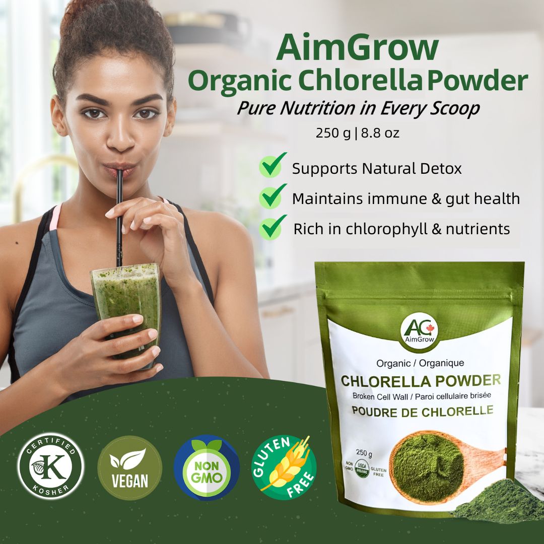 Organic Chlorella Powder 250g – Broken Cell Wall, Detox Superfood, Vegan, Non-GMO | AimGrow