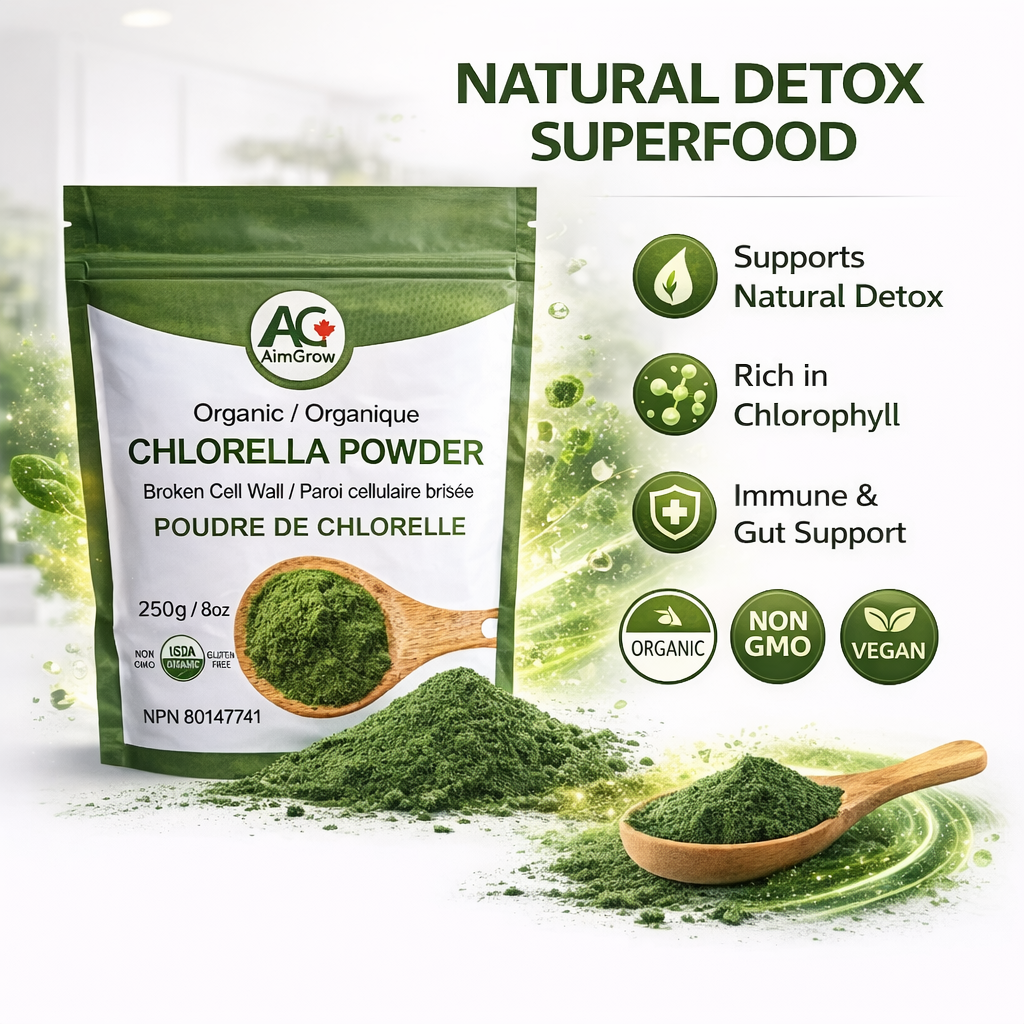 Organic Chlorella Powder 250g – Broken Cell Wall, Detox Superfood, Vegan, Non-GMO | AimGrow