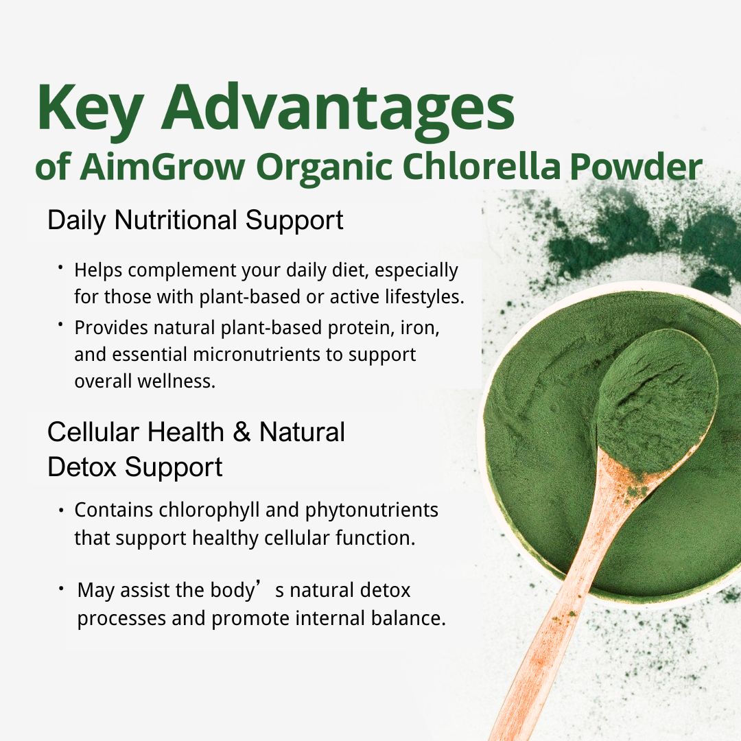Organic Chlorella Powder 250g – Broken Cell Wall, Detox Superfood, Vegan, Non-GMO | AimGrow